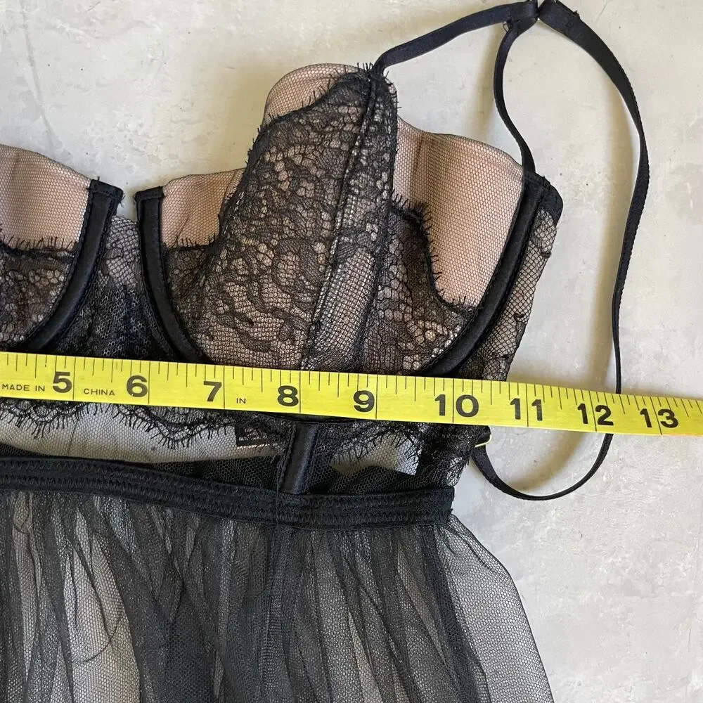 Victorias Secret Y2K Lace Babydoll Slip Dress 34C Sheer Mesh Bustier Top Vampy